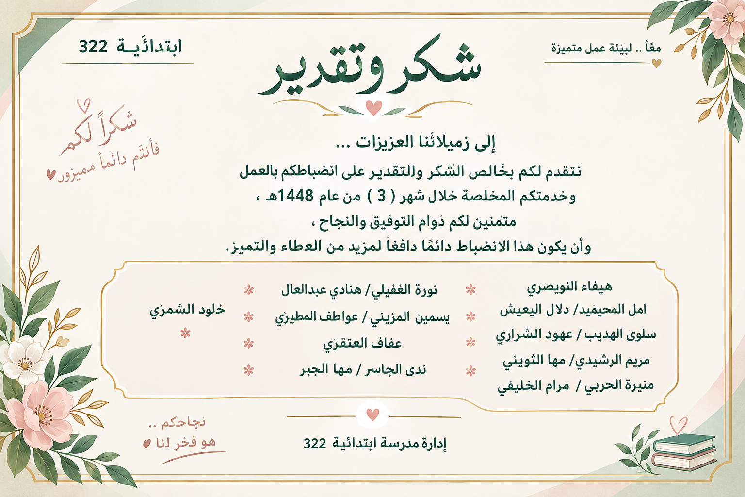 الموظفات المنضبطات خلال شهر ربيع اول